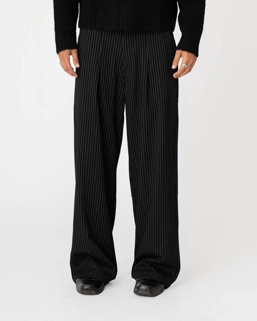 Baggy Suit Pants Black Pinstriped